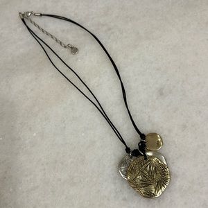 Black Necklace with Gold & Silver Metal Charms